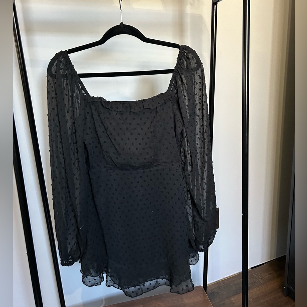 Black corset back long sleeve dress polka dots